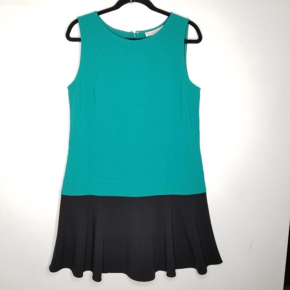LOFT Dress 12 Green Black Drop Waist Colorblock - Picture 7 of 7